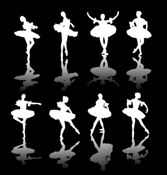 eight white ballet dancers with reflections - Vector, Image