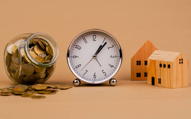 house money and time financial loan home loan financial investment Time of work, investment, saving money to build a house, buy a house, loan, home tax, first house, rented house, sell a house - Photo, Image