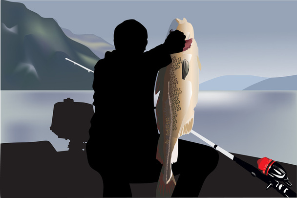 fisherman and big fish illustration - Vector, Image