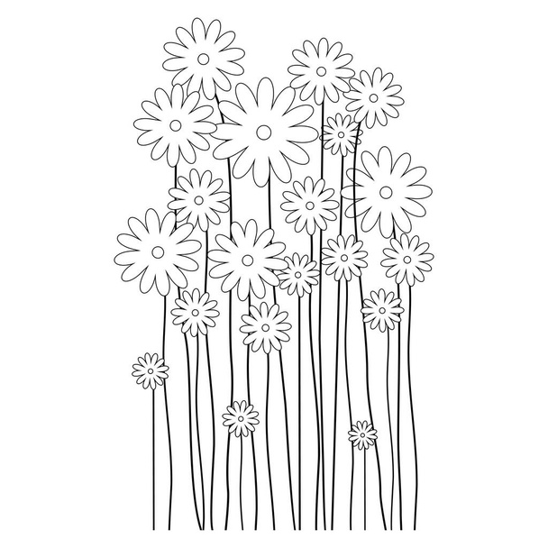 Spring Flower Silhouettes. Flowers silhouettes isolated on White Background. Vector line hand drawn illustration with flowers. Vector Illustration. Elements for design. - Vektör, Görsel