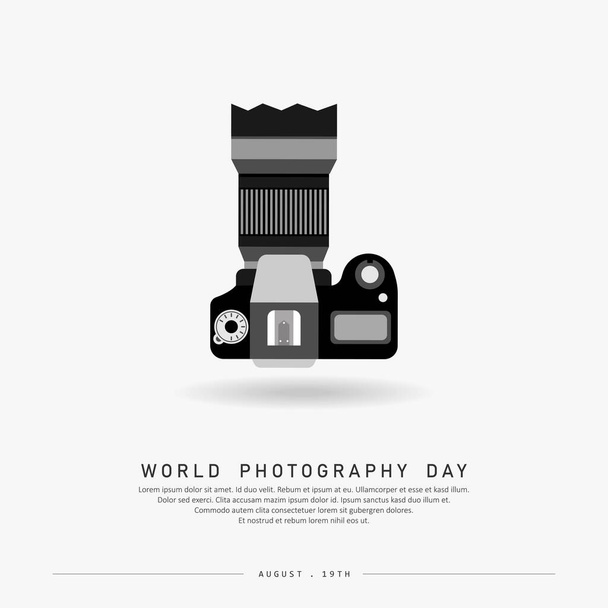 Maailman valokuvaus päivä vektori, typografia suunnittelu kameralla. hyvä malli maailman valokuvauksen päivä suunnittelu. - Vektori, kuva