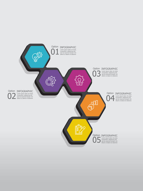 vertical round hexagon steps timeline infographic element report background with business line icon 5 steps for any business-related presentation or publication vector illustration - Vector, Image