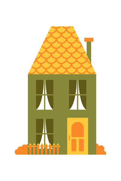 Симпатичная векторная иллюстрация дома Картона. Икона семейного дома на белом фоне. Район с иллюстрированными домами. - Вектор,изображение