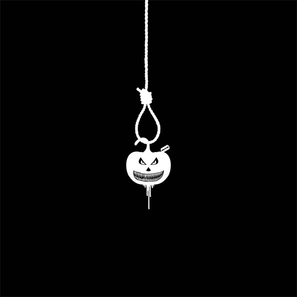 Scary Bloody Pumpkin with Razor Blade hanging on gallows for sign, symbol and Halloween art illustration. Vector Illustration - Vector, Image