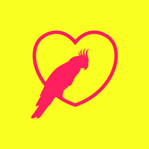 szépség madár kakadu ág szerelem szív minimális kabala modern logó vektor ikon illusztráció - Vektor, kép