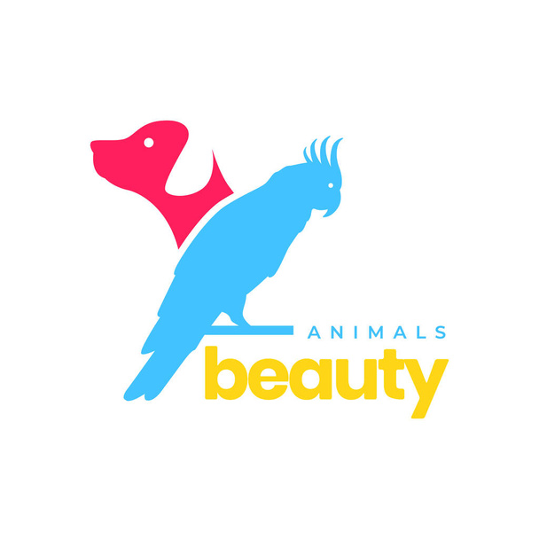 cacatua uccello e cane bellezza animali domestici colorato astratto moderno mascotte logo icona vettoriale illustrazione - Vettoriali, immagini