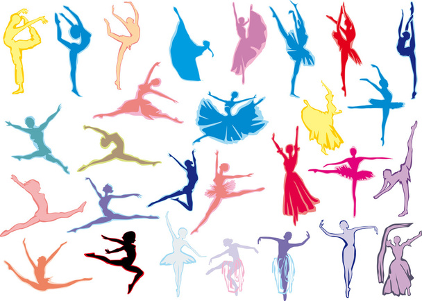 Farbige Balletttänzer auf weiß - Vektor, Bild