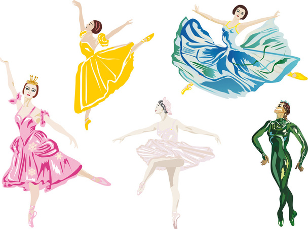 five color ballet dancers - Vector, Image