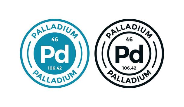 Ikona projektu plakietki PALLADIUM. jest to pierwiastek chemiczny symbolu układu okresowego. Nadaje się do biznesu, technologii, cząsteczki, symbol atomowy  - Wektor, obraz