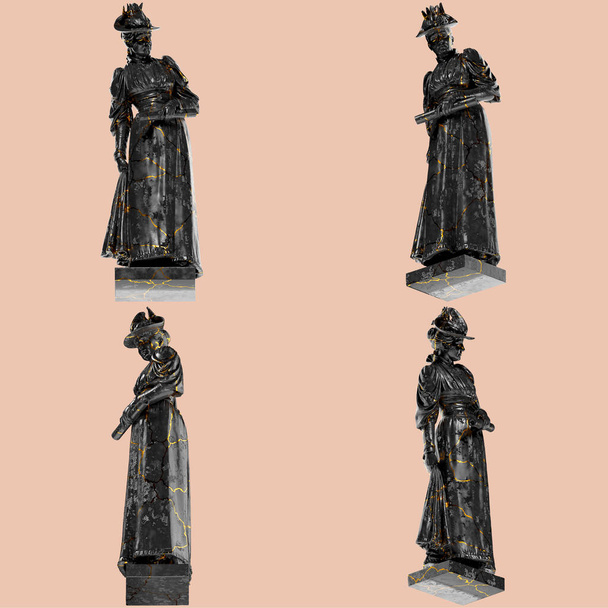 Socha Lady Emilie Marie Rovsing nee Raaschou Renesanční portrétní busta v černém mramoru a golu - Fotografie, Obrázek