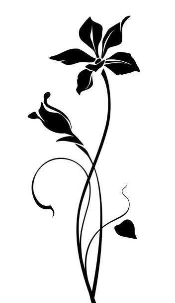 Beyaz arka planda izole edilmiş sapı olan bir çiçeğin siyah silueti. Vektör illüstrasyonu - Vektör, Görsel