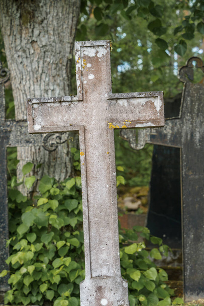 Old empty stone cross in an ancient cemetery. - Foto, Imagen