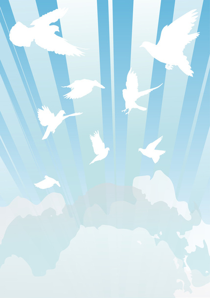 palomas blancas en el cielo nublado
 - Vector, imagen
