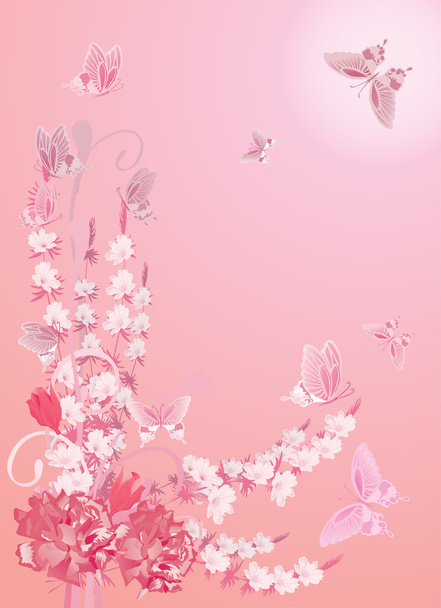花 ans 蝶ピンクの図 - ベクター画像