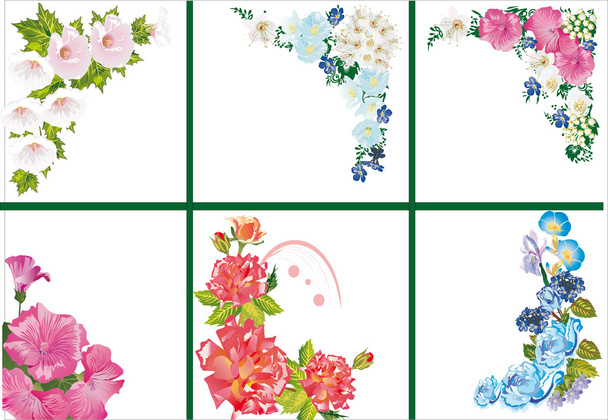 sechs florale Ecken auf weiß - Vektor, Bild