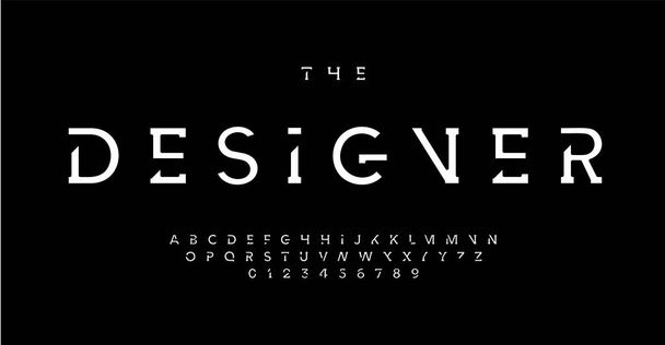 Futurisztikus stencil ábécé, minimalista high-tech betűtípus a jövő tech modern logójához, monogram, digitális technológia headline, innovatív tiszta tipográfia, modern tipográfiai tervezés. Vektortipizálás  - Vektor, kép