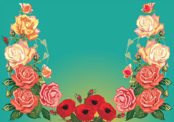 バラの花柄半分フレーム - ベクター画像