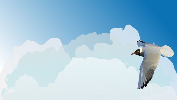 seagull in cloud sky illustration - Vector, Image
