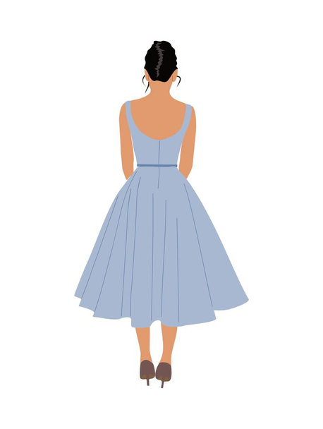 Beautiful Woman in fashion dress for evening or cocktail party, event. Pretty girl wearing stylish clothes rear view. Vector realistic illustration isolated on white background. - Vector, Image