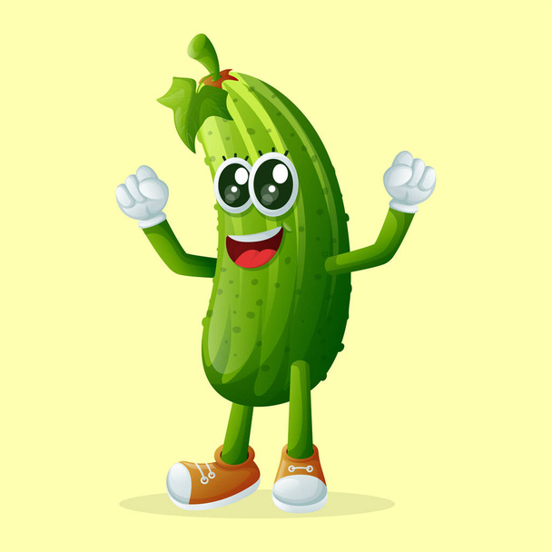 Cute cucumber character making a victory sign with his hand. Perfect for kids, merchandise and sticker, banner promotion or blo - Wektor, obraz