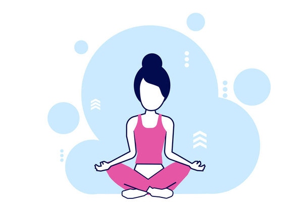 Young woman meditating vector on blue white background  - Vektori, kuva