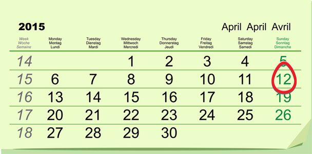 4 月 12 日 - 正統派のイースター 2015年。グリーン カレンダー - ベクター画像