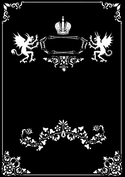 witte frame met heraldische duivels - Vector, afbeelding