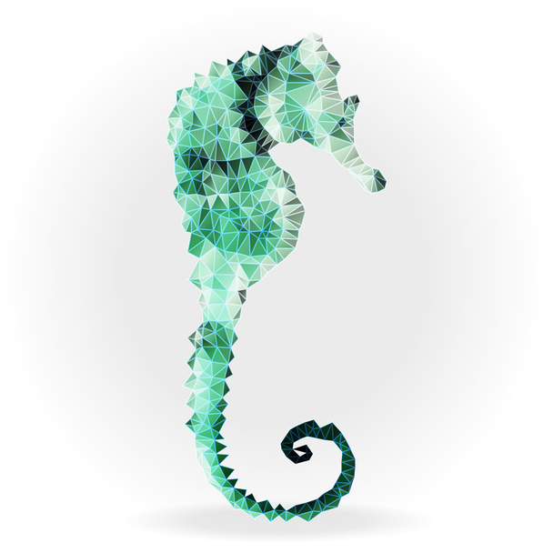 Зелений морський коник, Hippocampus antiquorum. Векторна ілюстрація на білому тлі, трикутний геометричний стиль
. - Вектор, зображення
