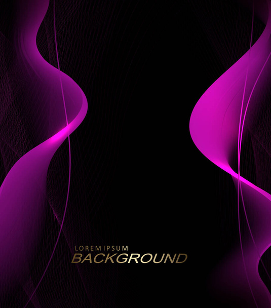 Black abstract background, purple hue curved vertical wave, fine mesh texture. - Vector, Image