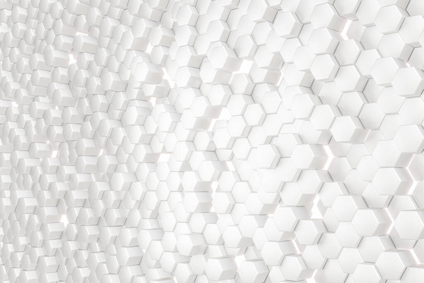 Αφηρημένη 3d λευκό εξάγωνο φόντο. απεικόνιση 3d καθιστούν γεωμετρικό μοτίβο μινιμαλιστική έννοια υποβάθρου τεχνολογίας. - Φωτογραφία, εικόνα
