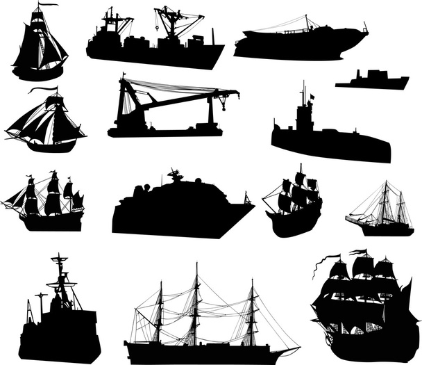 große Reihe von Schiffssilhouetten - Vektor, Bild