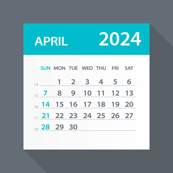 April 2024 Calendar Green Leaf - Vector Illustration - Vector, afbeelding