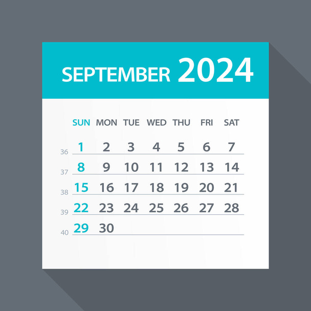 September 2024 Calendar Green Leaf - Vector Illustration - Vector, Image