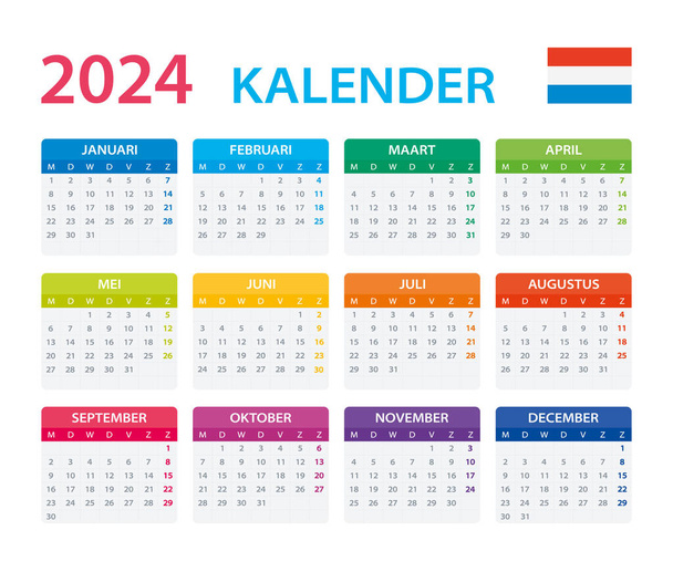 Vector template of color 2024 calendar - Dutch version. Stock illustration - Διάνυσμα, εικόνα