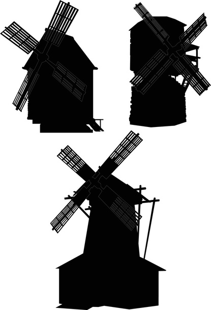 három elkülönített szélmalmok illusztráció - Vektor, kép