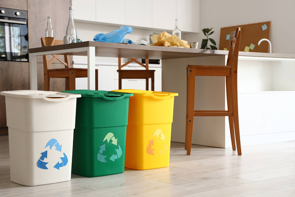 Recycle trash bins in kitchen - Foto, imagen