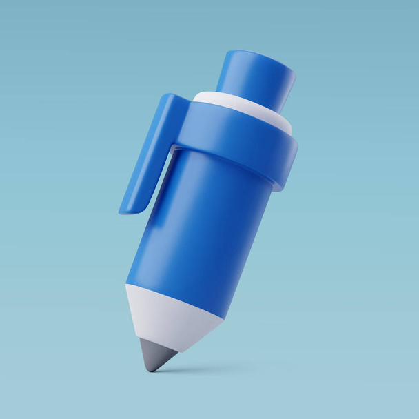 3d Vector Blue Pen, Ballpoint Pen, School and Education icon, Back to School concept. - Vektör, Görsel