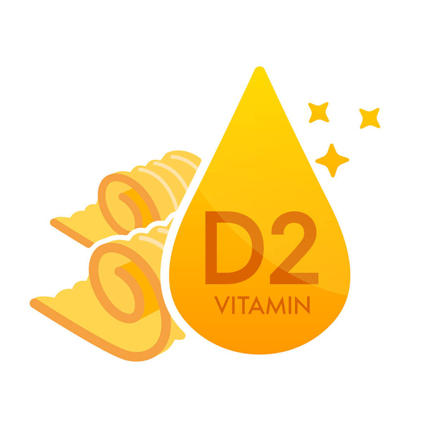 Vitamine D2 icoon oranje met kaas boter geel. Vorm druppel serum eenvoudige lijn geïsoleerd op een witte achtergrond. Ontwerp voor gebruik in gedrukte media. Medisch voedingssupplement symbool. Vector EPS10. - Vector, afbeelding