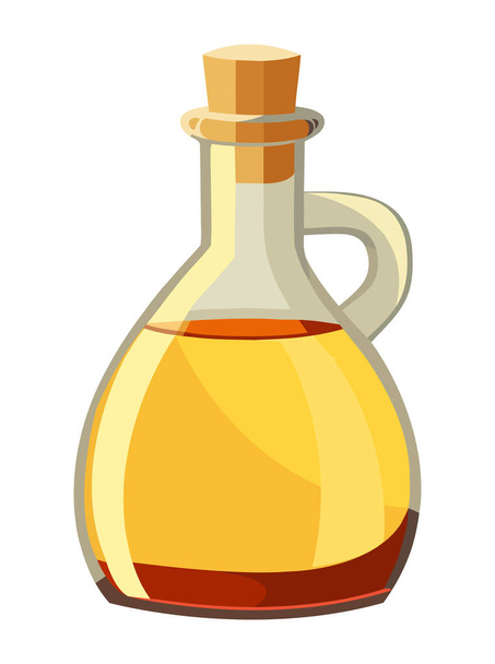 Aceite de oliva ecológico en botella de vidrio icono de la ilustración aislado - Vector, Imagen