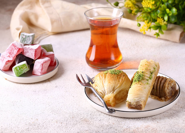 traditional turkish sweets baklava and turkish delight - Photo, Image