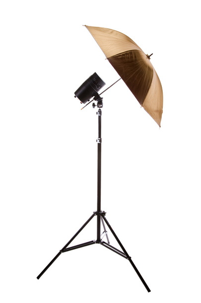 Isolated studio flash and umbrella - Photo, Image