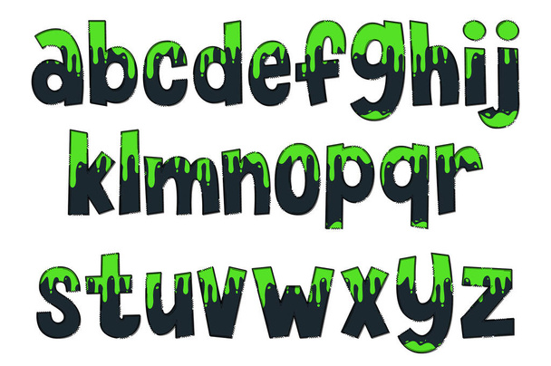 Adorable Handcrafted Green Slime Font Set - Vector, Image