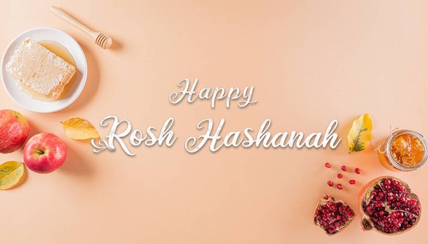 Rosh hashanah (zsidó újév ünnep), koncepció a hagyományos vagy vallási szimbólumok pasztell háttér. - Fotó, kép