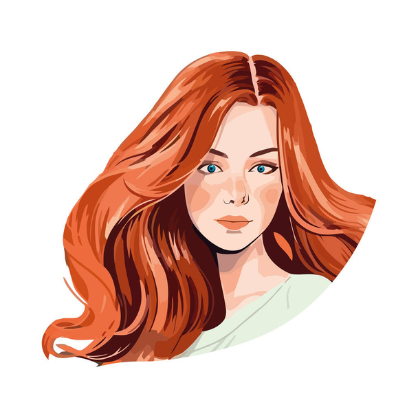 Beautiful young woman with curly brown hair icon isolated - Vector, afbeelding