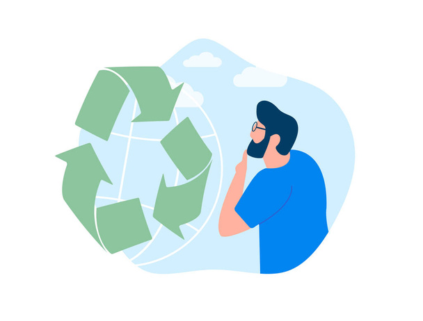 Optymalizacja gospodarki odpadami dzięki ekologicznemu recyklingowi. Rozpoczęcie zrównoważonego procesu ograniczania, ponownego wykorzystywania i recyklingu odpadów. Zbieranie śmieci i ich recykling ilustrowane w sztuce wektorowej. - Wektor, obraz