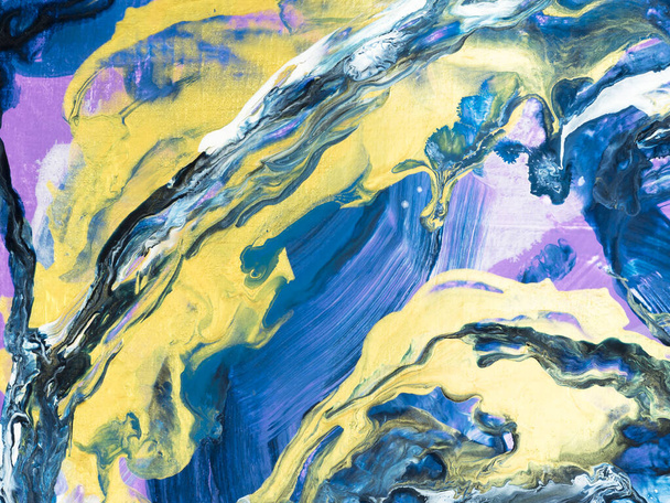 Blue with gold abstract painting, art creative hand painted background, marble texture, abstract ocean, acrylic painting. Modern art. Contemporary art. - 写真・画像