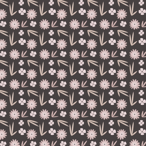 Cute abstract seamless pattern. Hand-drawn leaves and flowers on dark background. Vector seamless wallpaper - Vektori, kuva