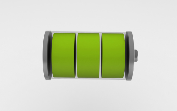 Icône de batterie 3D avec une charge complète isolée sur fond blanc
 - Photo, image