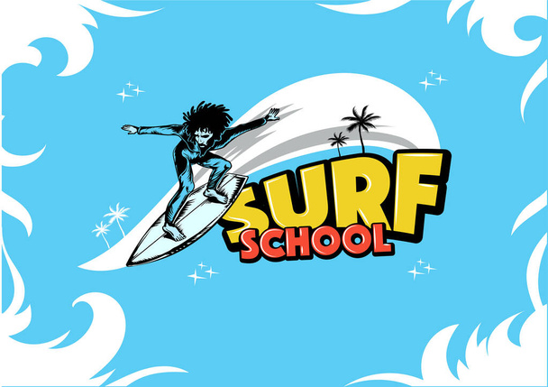 Шаблон логотипа серфинга для школы серфинга. векторная иллюстрация - Вектор,изображение