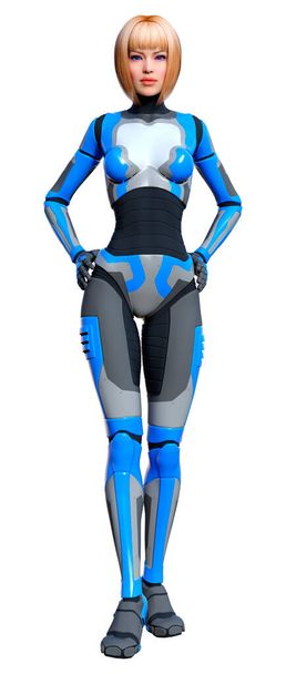 3D rendering of a female robot isolated on white background - Foto, afbeelding